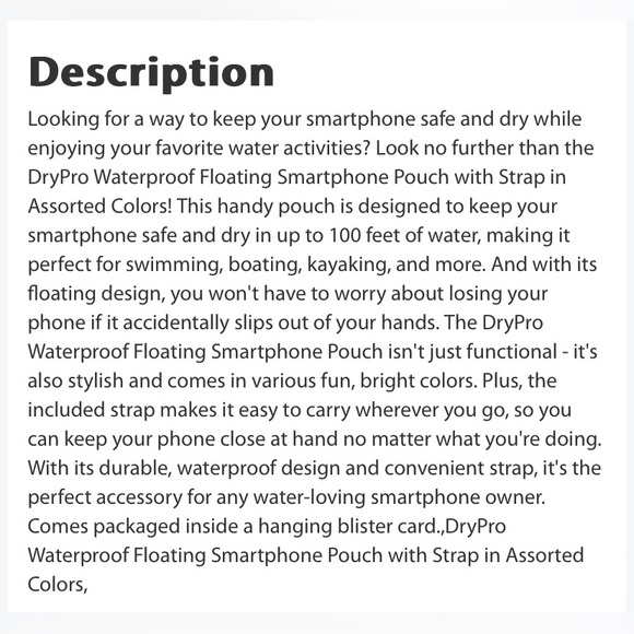 🌊 Drypro Waterproof Floating Smartphone Pouch With Strap🌊 NIB - Picture 4 of 4